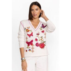 Johhny Was The V-Neck Whipstitch Pullover floral 100% cotton size XL NWT